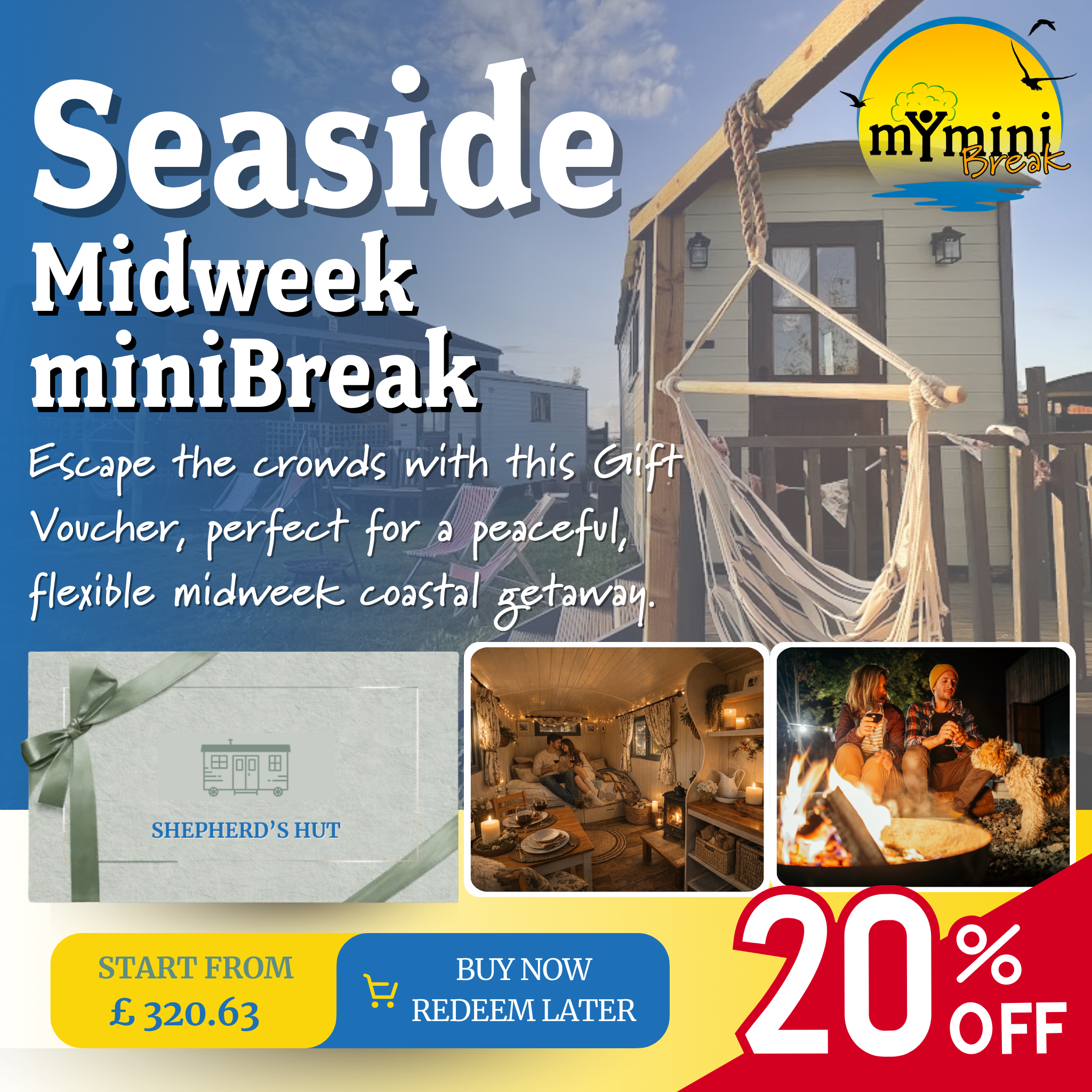 Seaside Shepherd’s Hut Gift Voucher  –  20% OFF