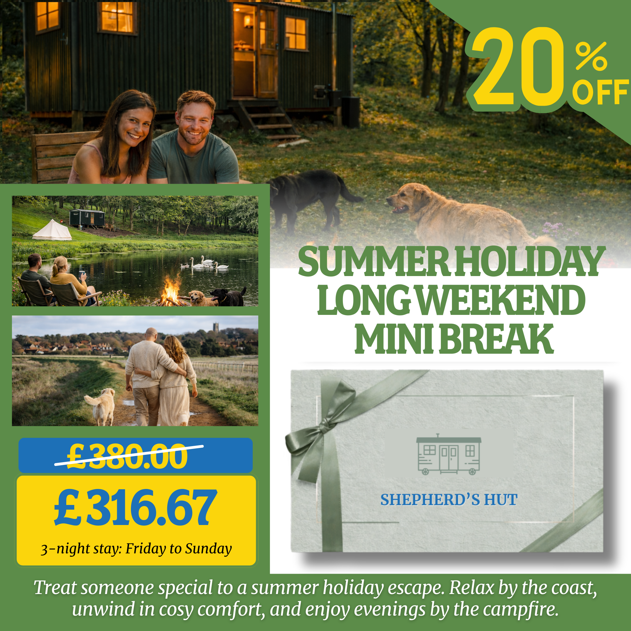 Seaside Shepherd’s Hut Gift Voucher  –  20% OFF