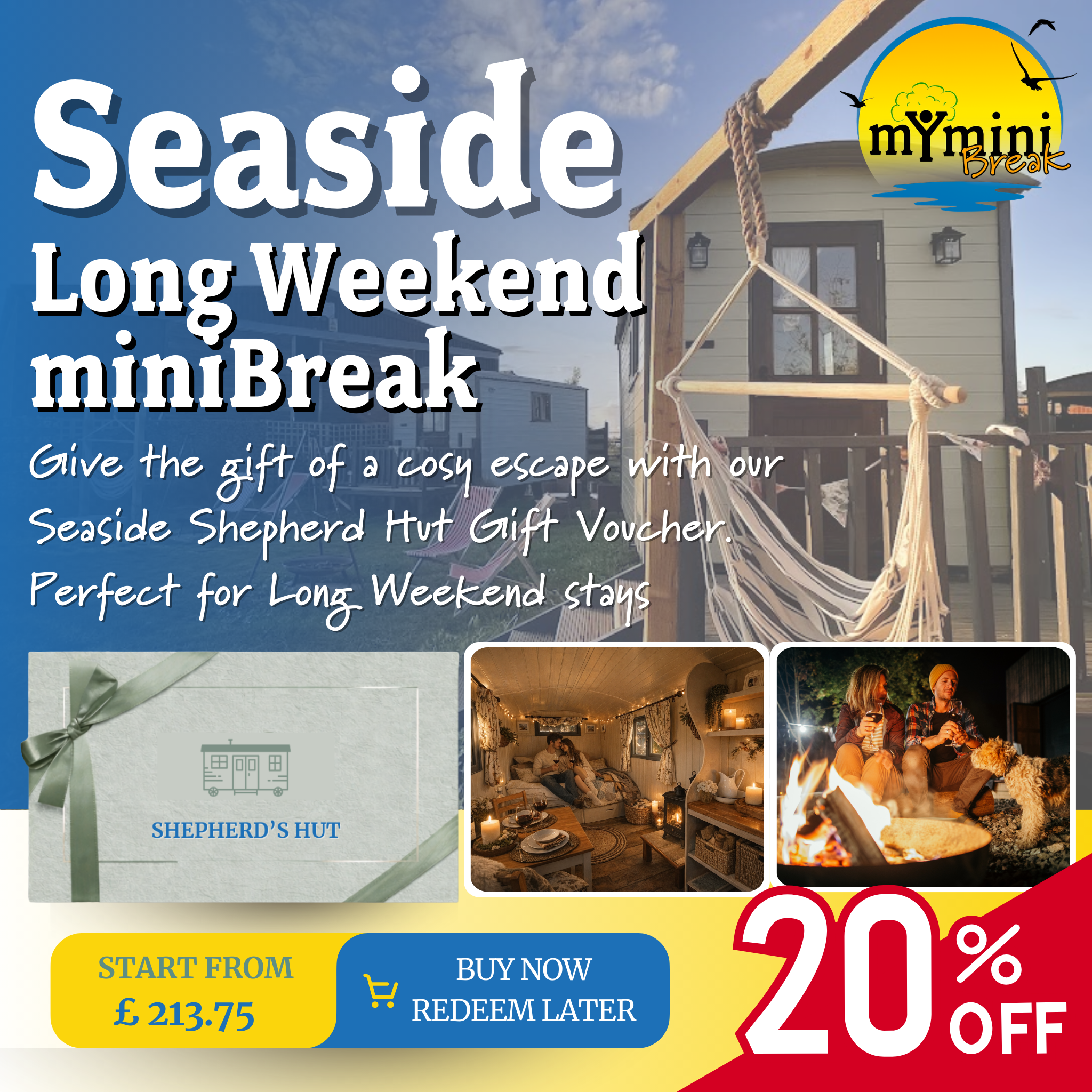 Seaside Shepherd’s Hut Gift Voucher  –  20% OFF
