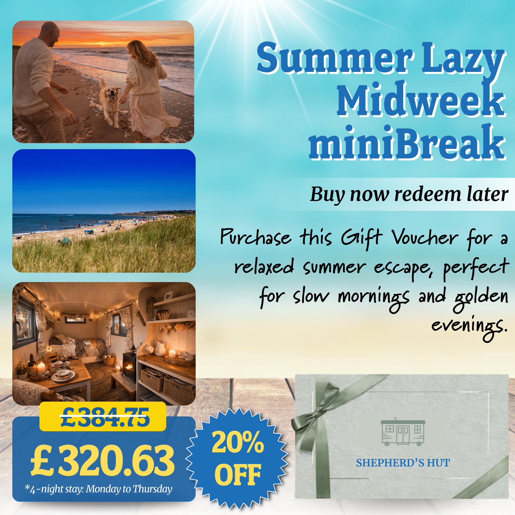 Seaside Shepherd’s Hut Gift Voucher  –  20% OFF