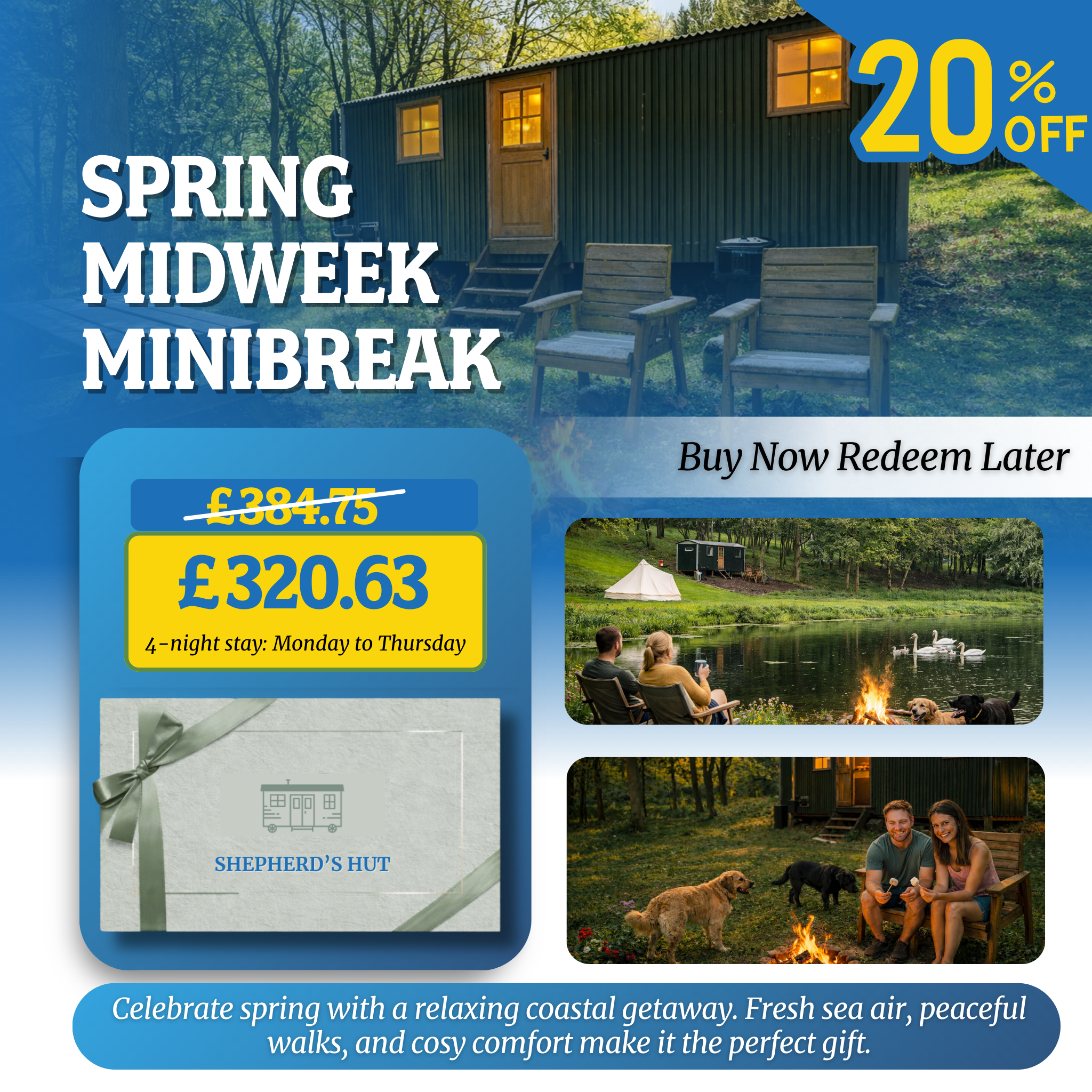 Seaside Shepherd’s Hut Gift Voucher  –  20% OFF