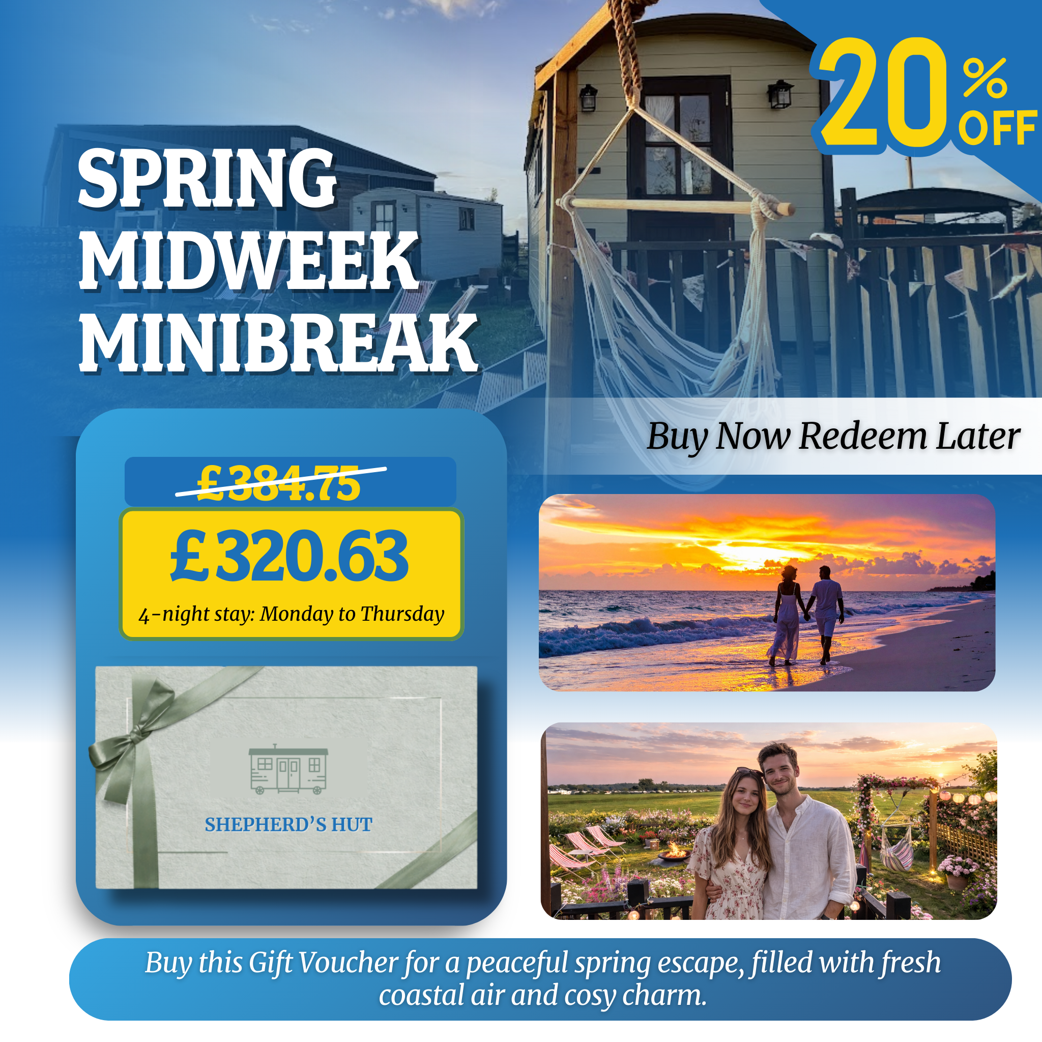 Hunstanton Shepherd's Hut Glamping Gift Voucher – 20% Off