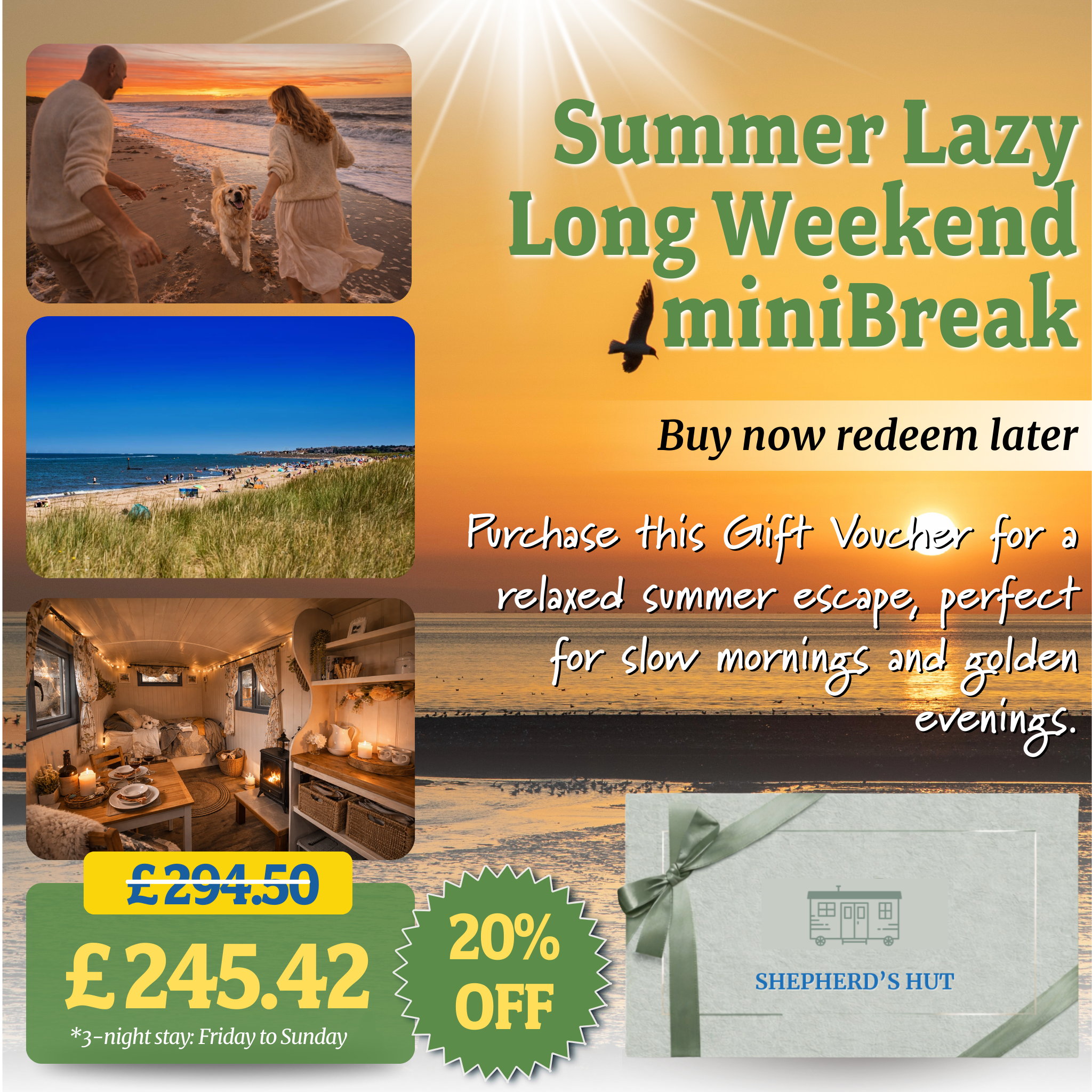 Seaside Shepherd’s Hut Gift Voucher  –  20% OFF