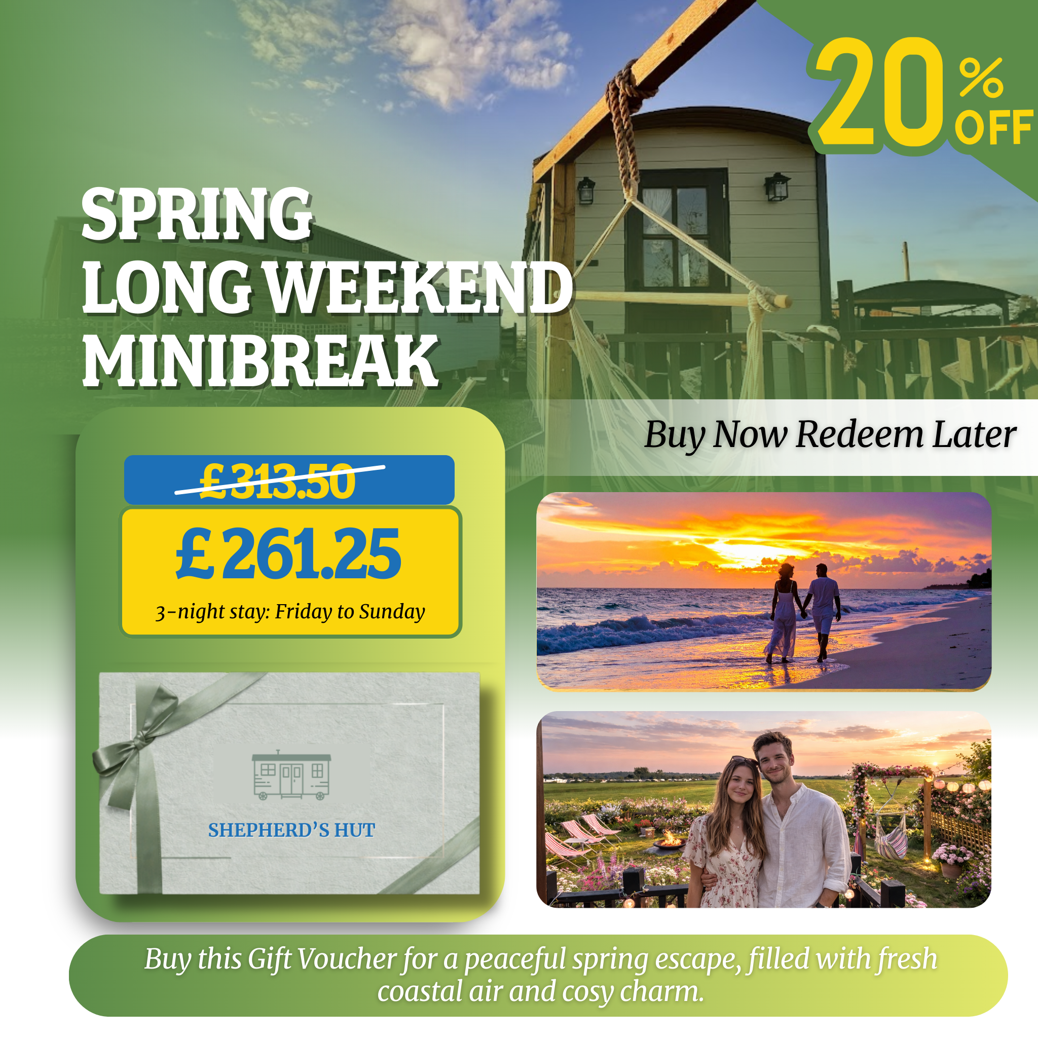 Hunstanton Shepherd's Hut Glamping Gift Voucher – 20% Off