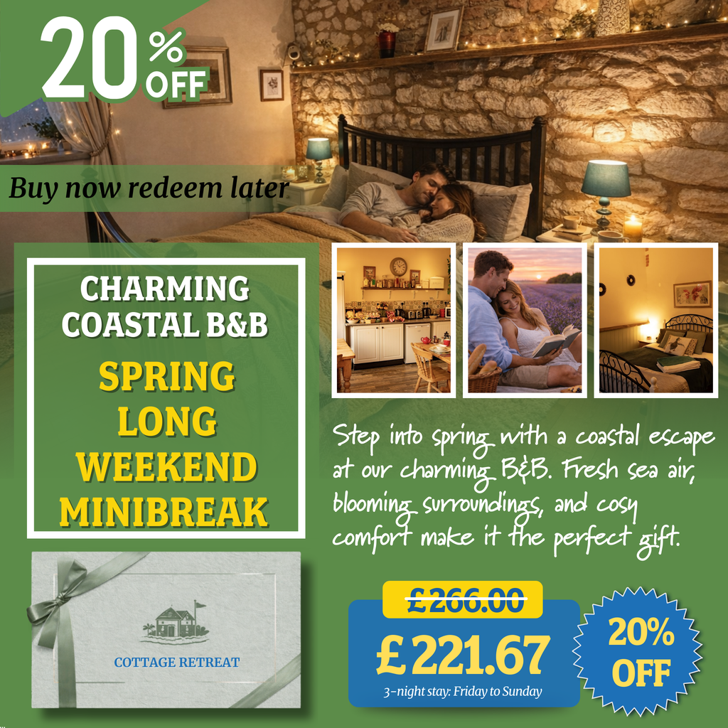 20% Off Romantic Coastal Escape – Bed & Breakfast Gift Voucher Perfect for Lovers