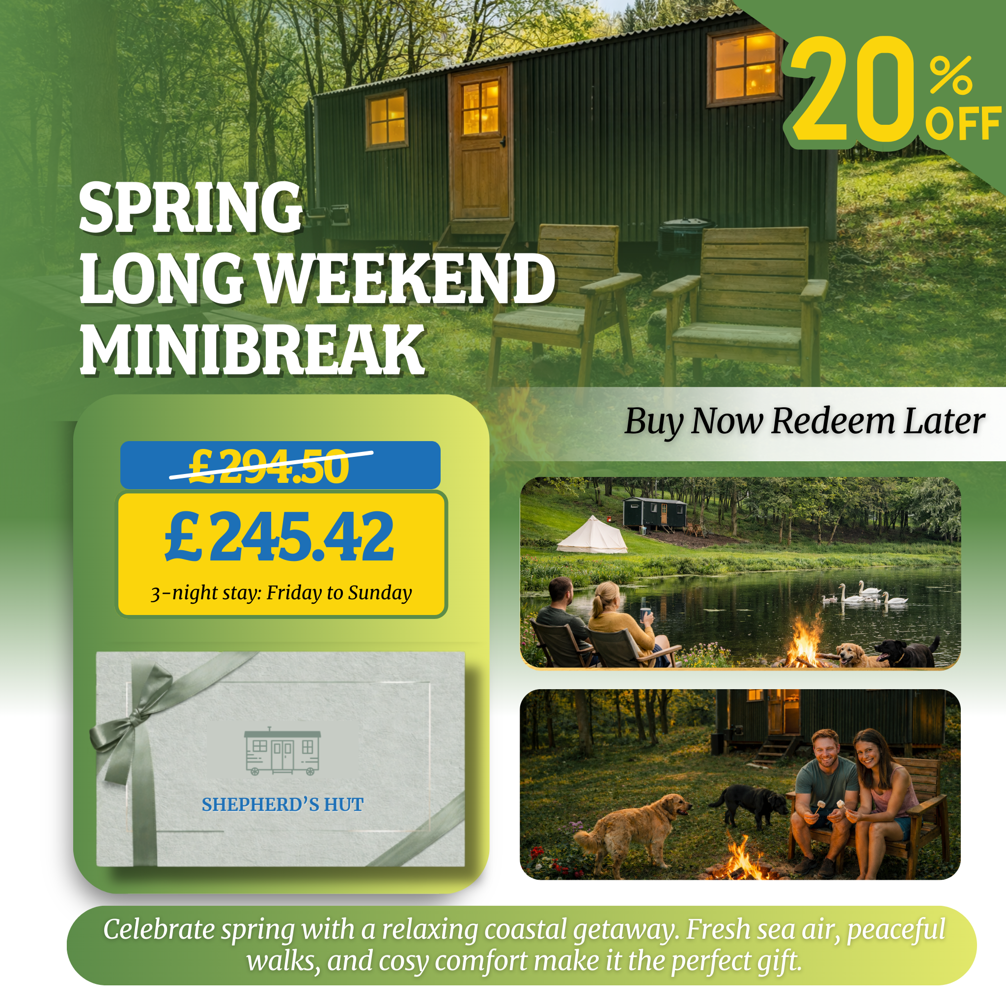 Seaside Shepherd’s Hut Gift Voucher  –  20% OFF