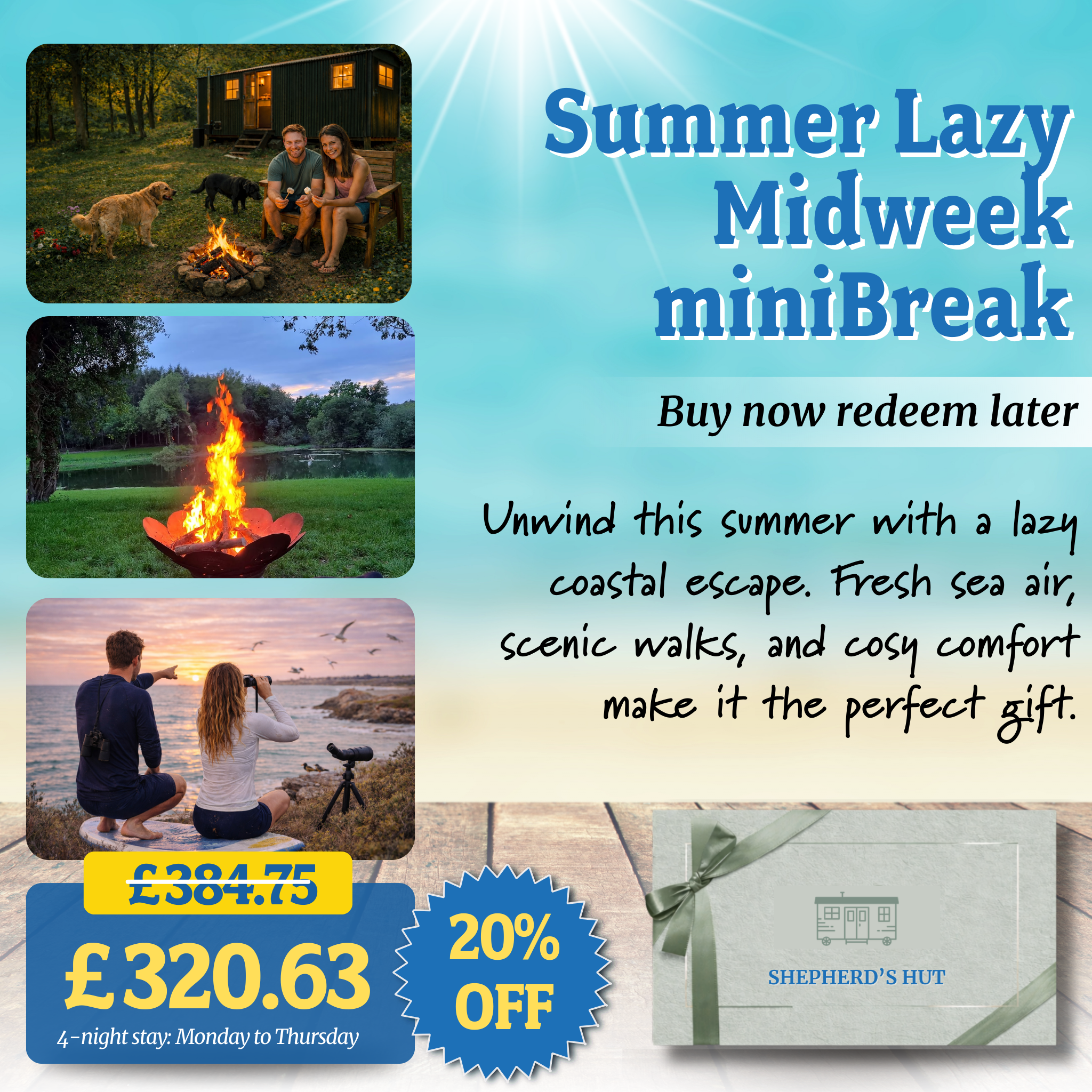 Seaside Shepherd’s Hut Gift Voucher  –  20% OFF