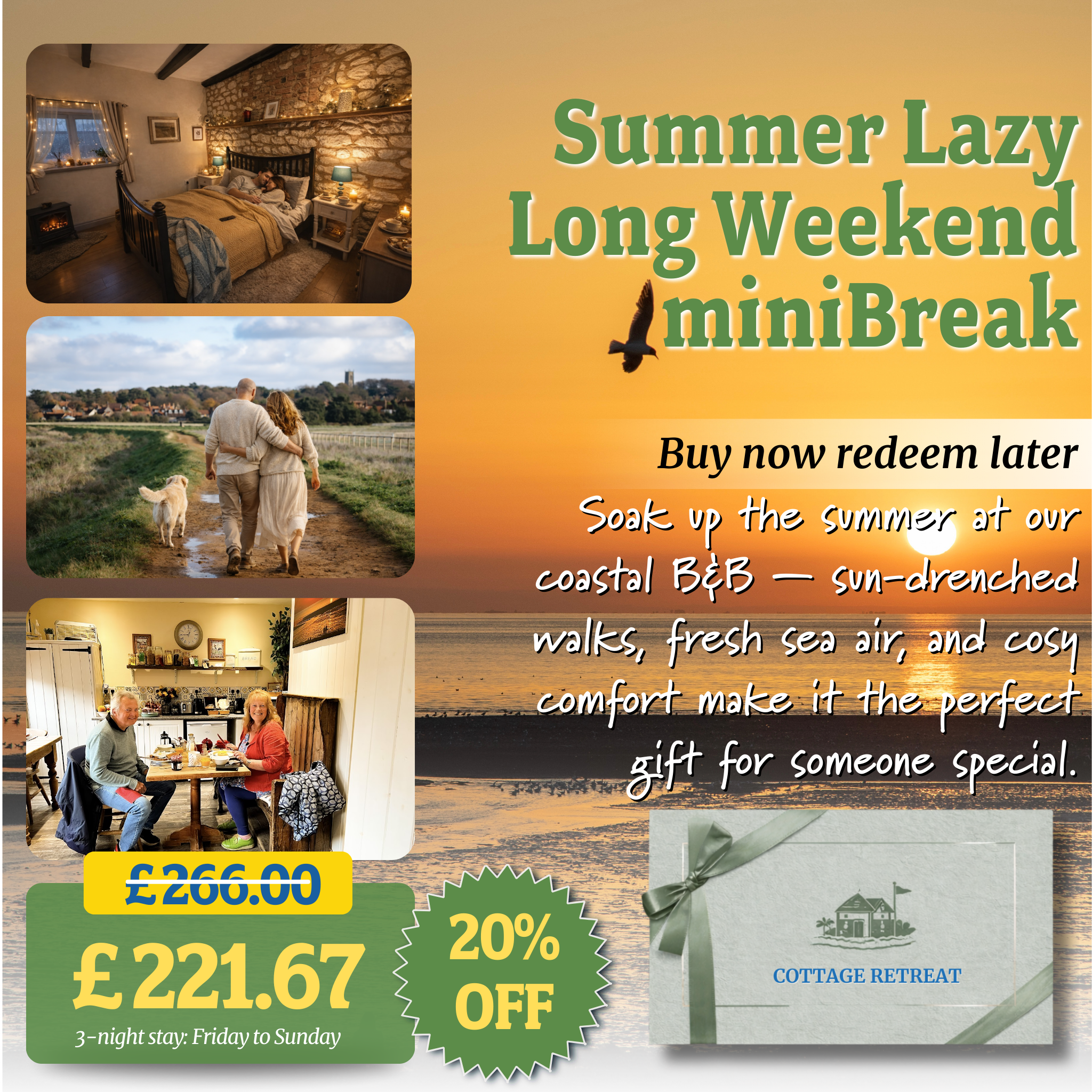 20% Off Romantic Coastal Escape – Bed & Breakfast Gift Voucher Perfect for Lovers