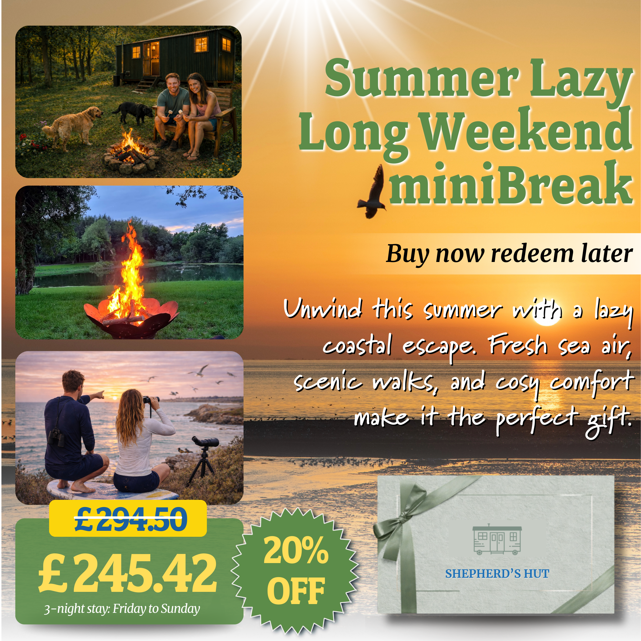 Seaside Shepherd’s Hut Gift Voucher  –  20% OFF