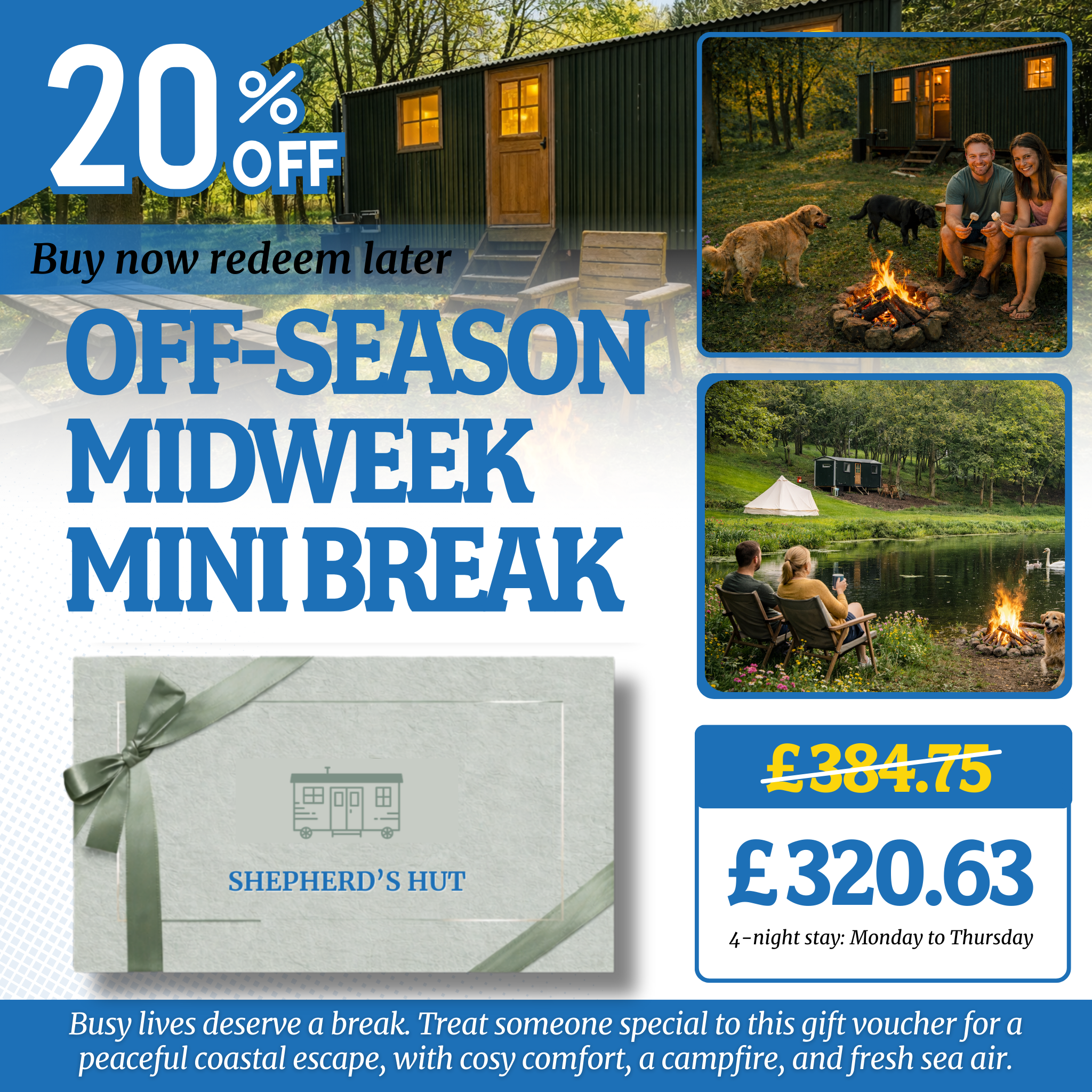 Seaside Shepherd’s Hut Gift Voucher  –  20% OFF