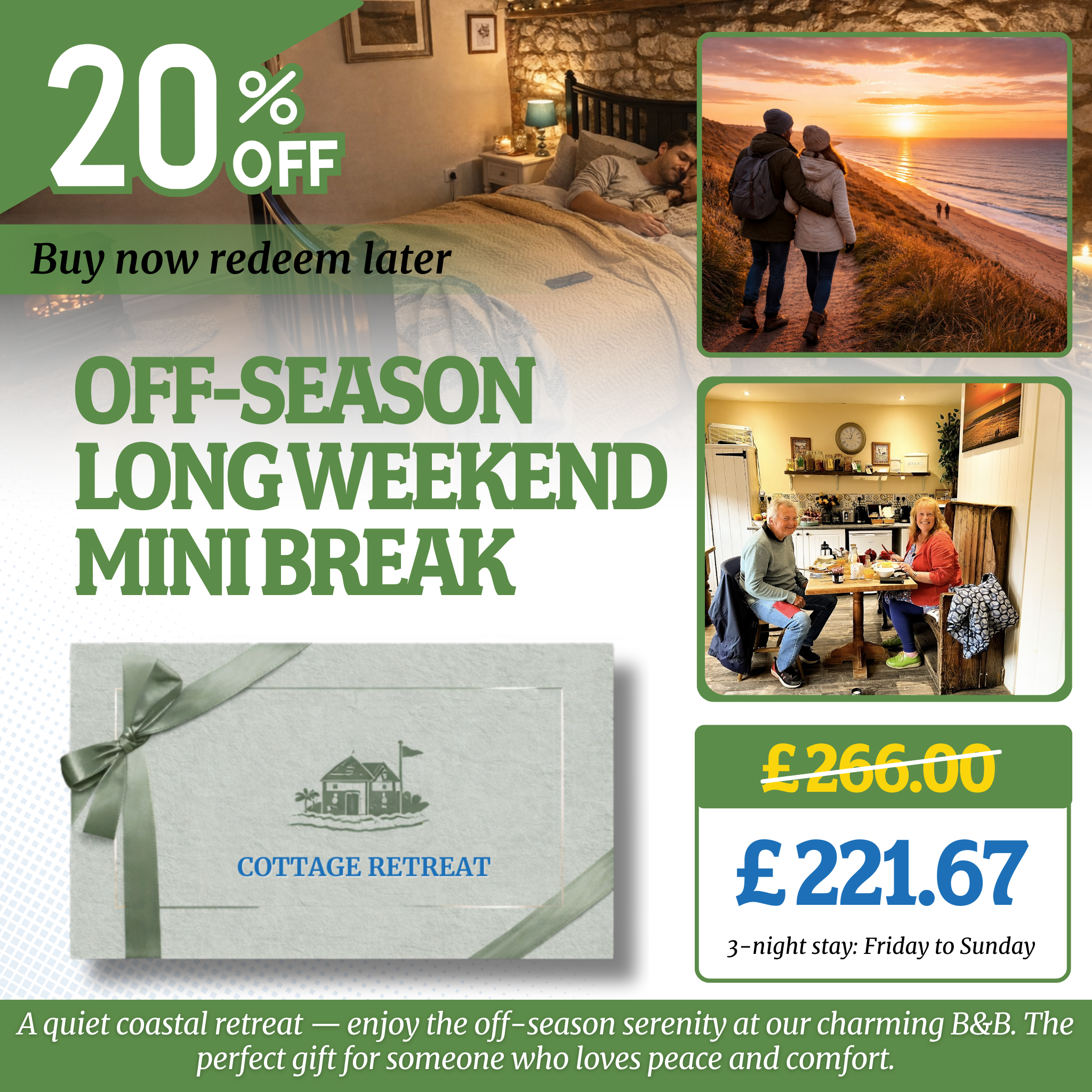 20% Off Romantic Coastal Escape – Bed & Breakfast Gift Voucher Perfect for Lovers