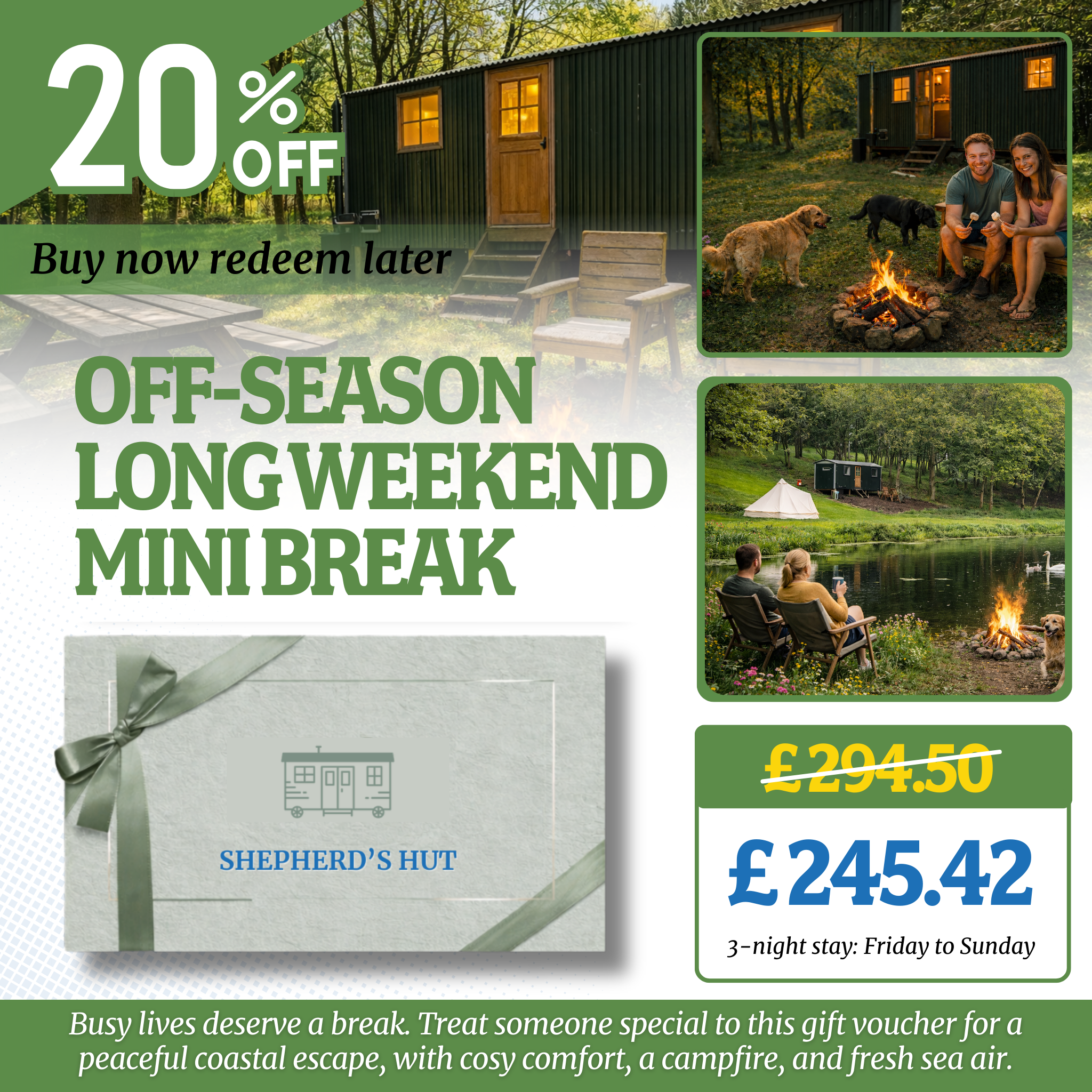Seaside Shepherd’s Hut Gift Voucher  –  20% OFF