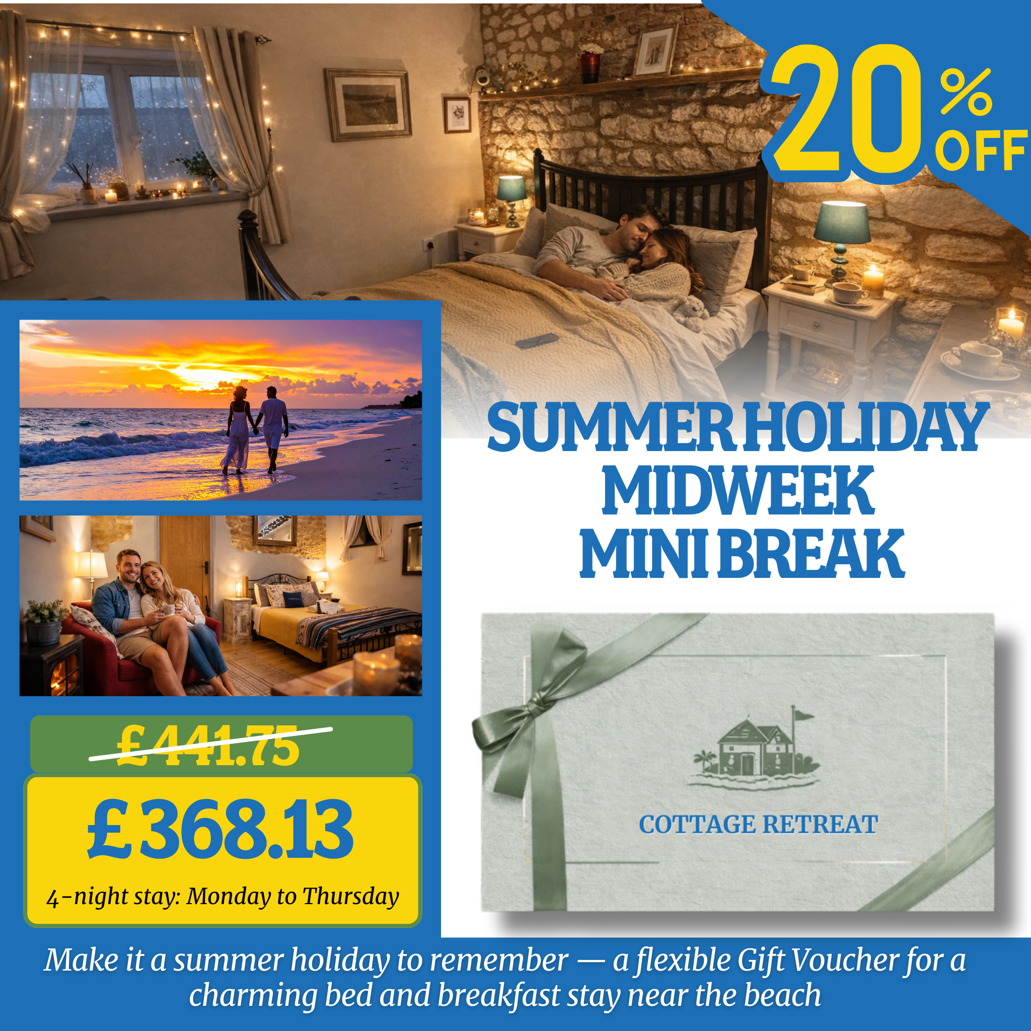 20% Off Romantic Coastal Escape – Bed & Breakfast Gift Voucher Perfect for Lovers