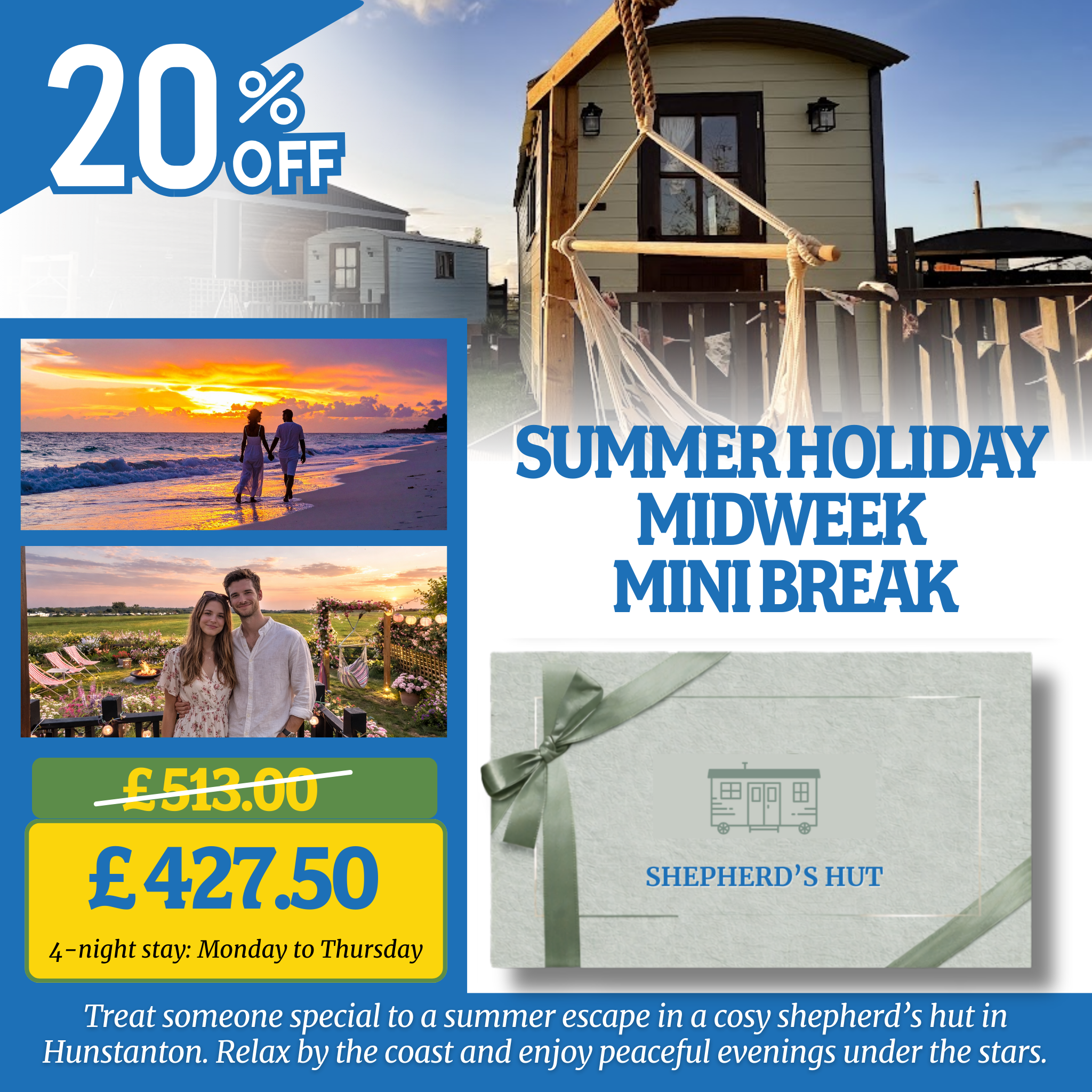 Hunstanton Shepherd's Hut Glamping Gift Voucher – 20% Off