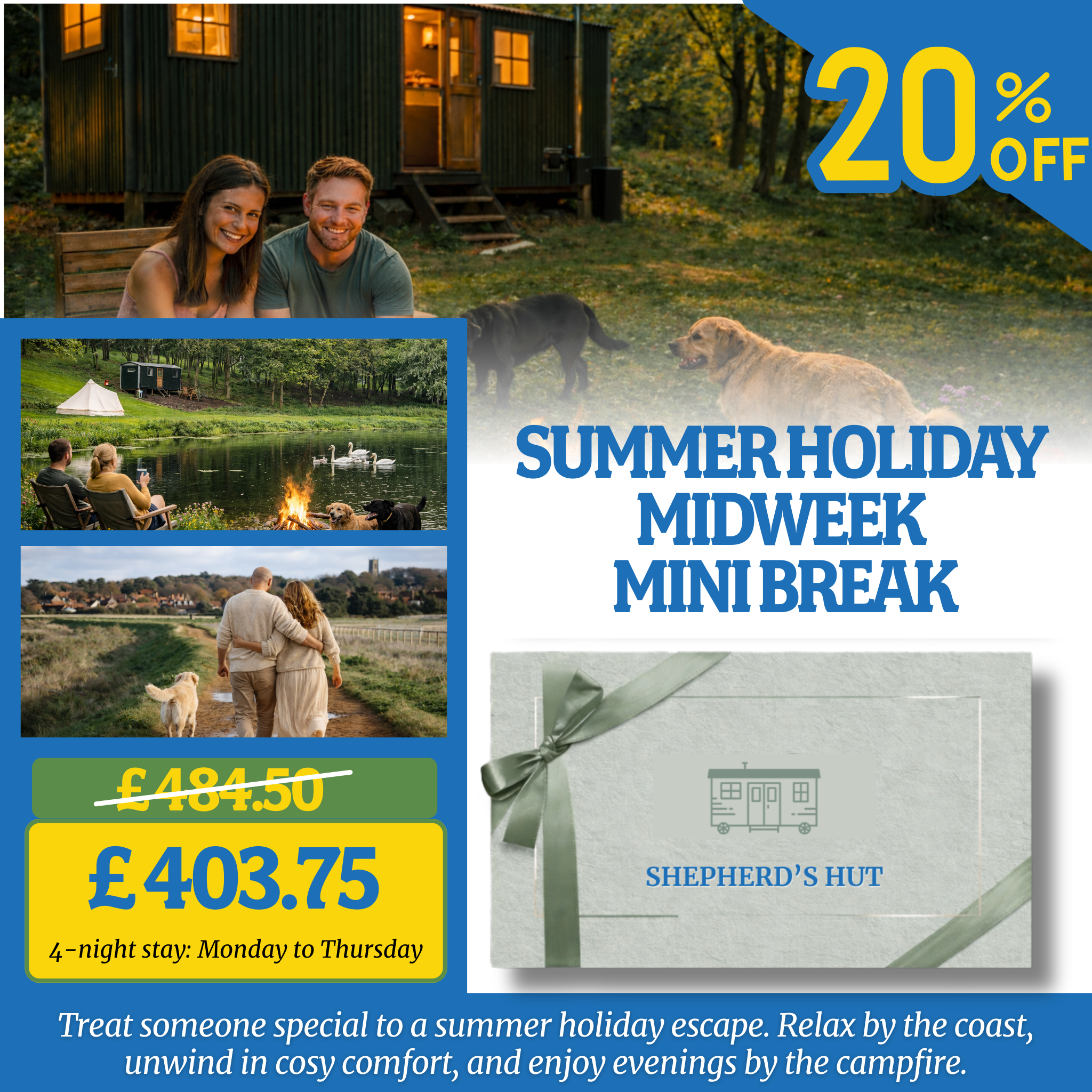 Seaside Shepherd’s Hut Gift Voucher  –  20% OFF