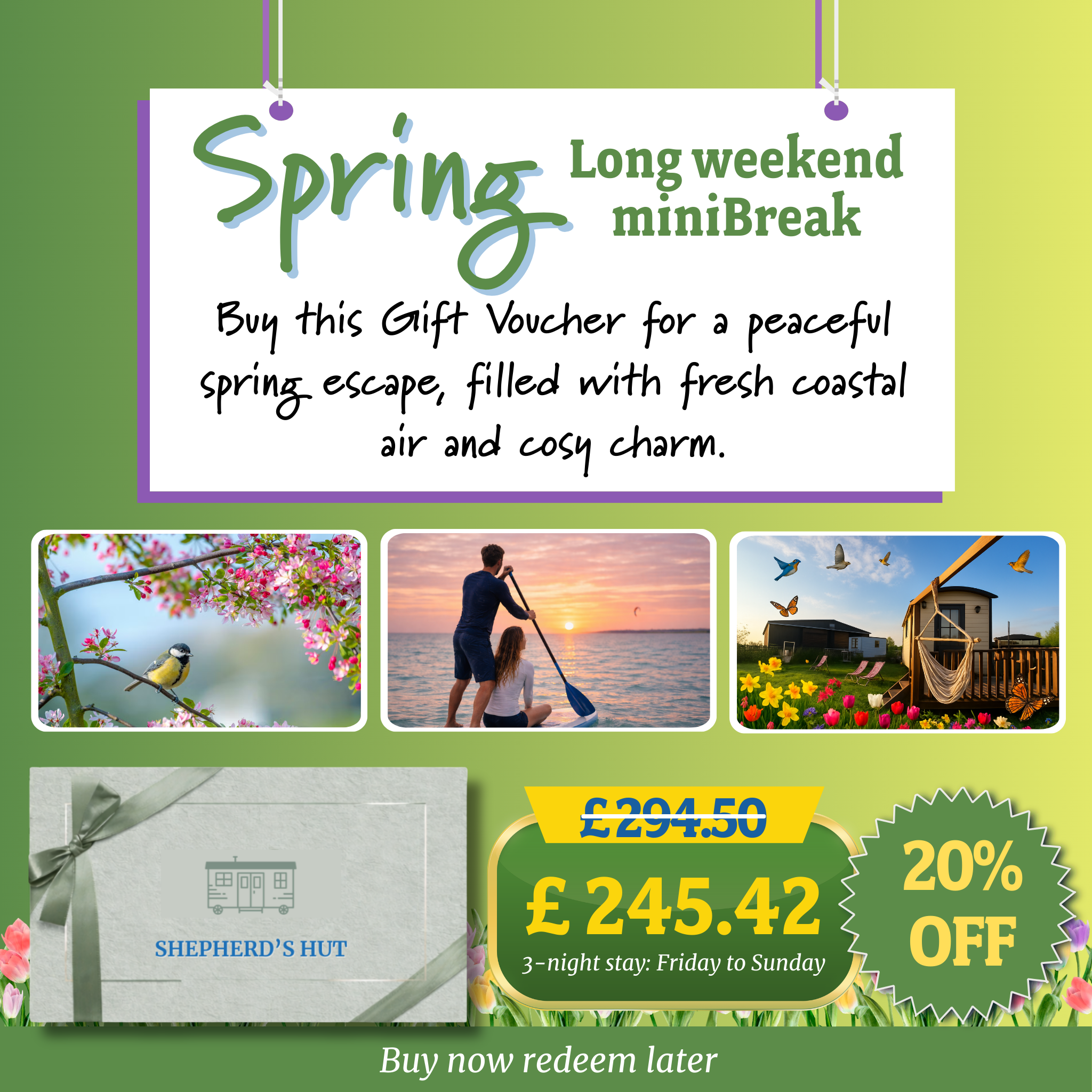 Seaside Shepherd’s Hut Gift Voucher  –  20% OFF