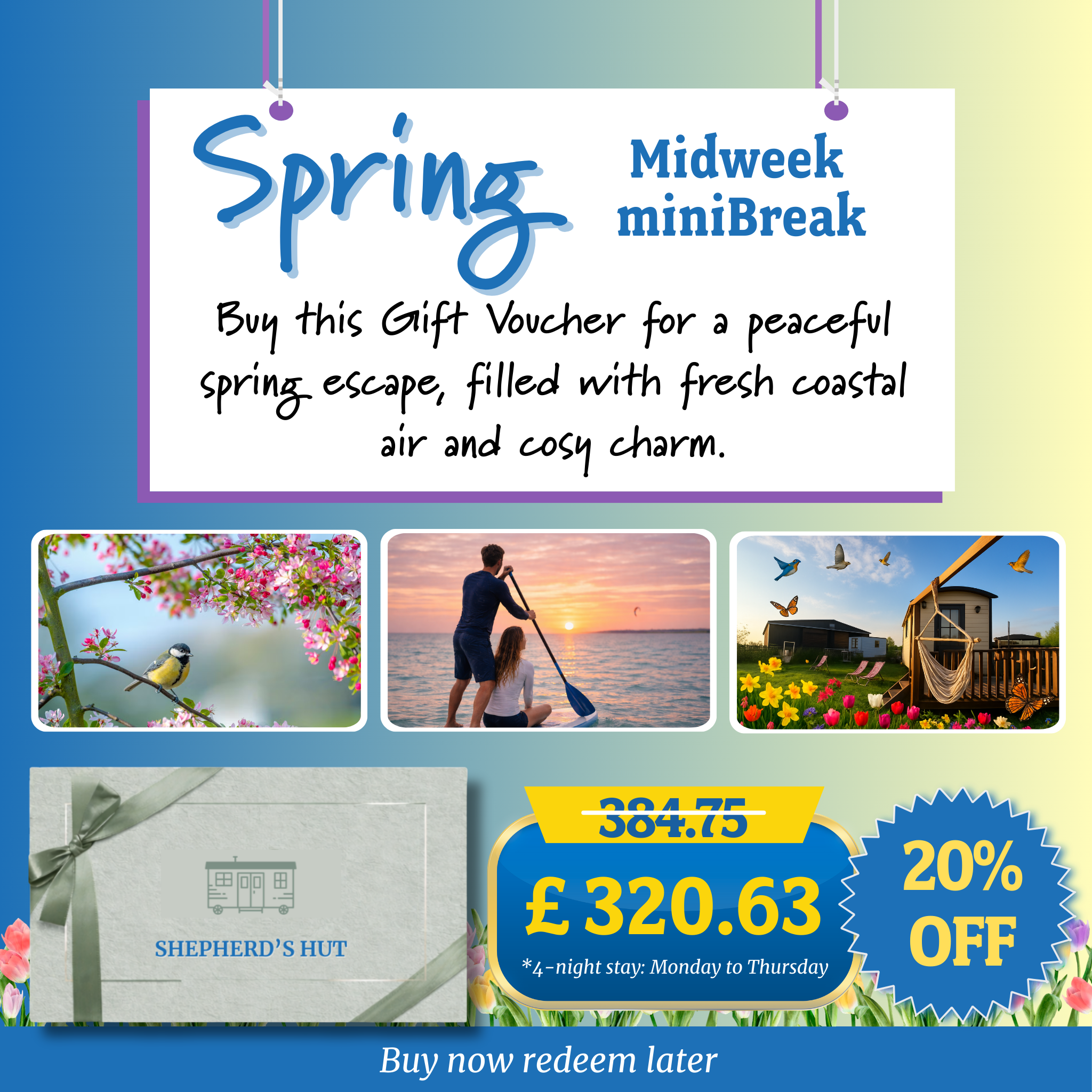 Seaside Shepherd’s Hut Gift Voucher  –  20% OFF