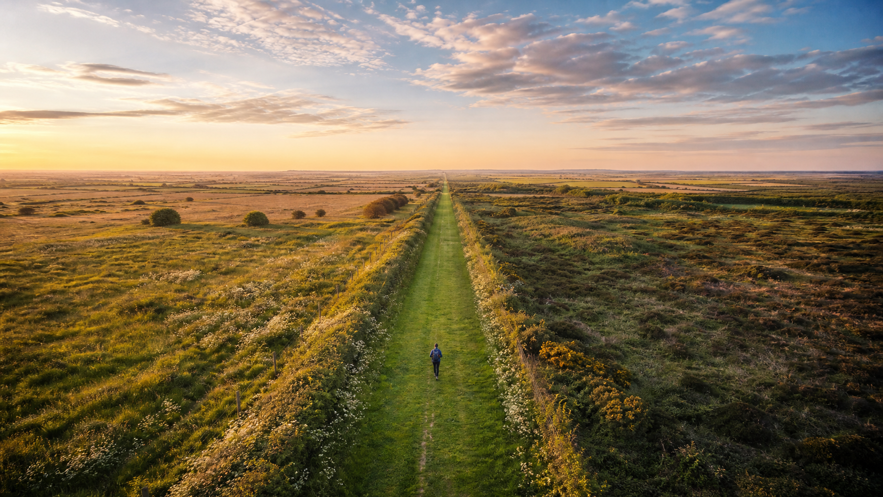 Peddars Way Roman road track cutting straight through Norfolk countryside, UK